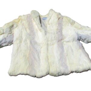 Vintage Made In Hong Kong White Rabbit Mob WIfe Fur Coat JL Furs Woman's XL /
